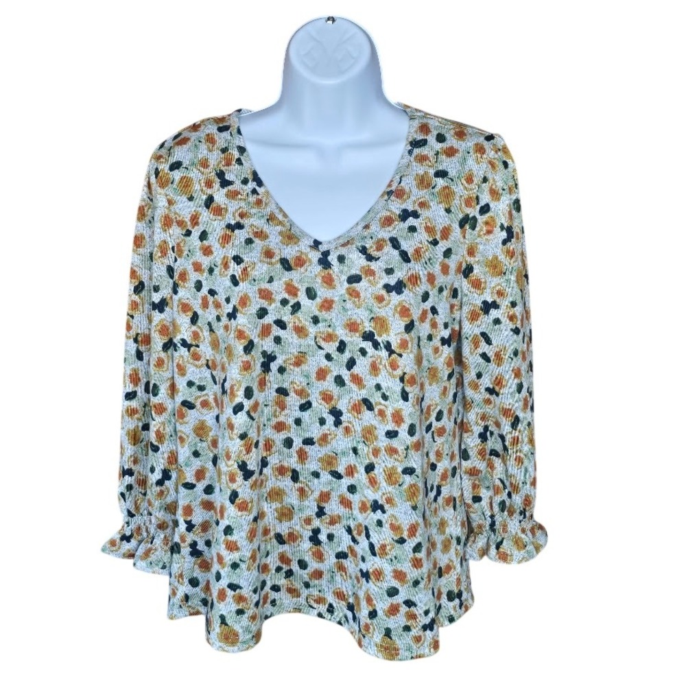 Zac & Rachel Multicolor‎ Floral V-Neck Ruffle Sleeve Top Womens PM Cottagecore
